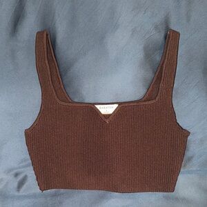 Babaton Brown Ribbed Knit Women's Top